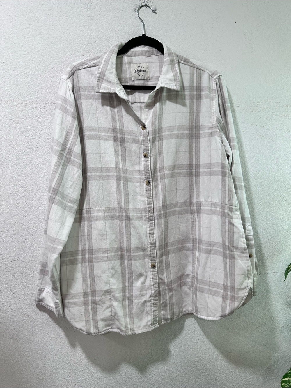 Jacks girlfriend NY SHAKET Light Gray Plaid Button-Down Shirt - Unbranded